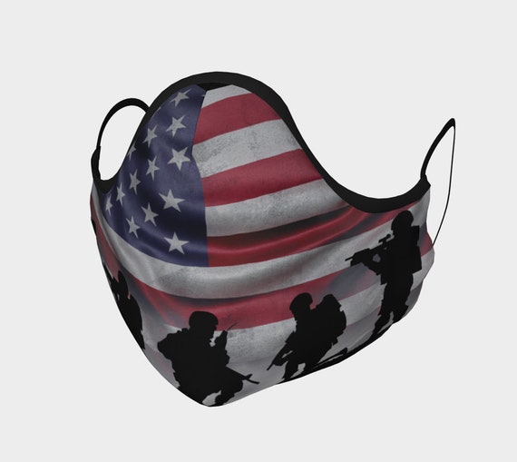 American Soldiers, Face Mask With Filter Pocket, Filters Included, 7 Sizes, 100% Cotton, Flag, Patriotic, Patriotism, U.S. Military