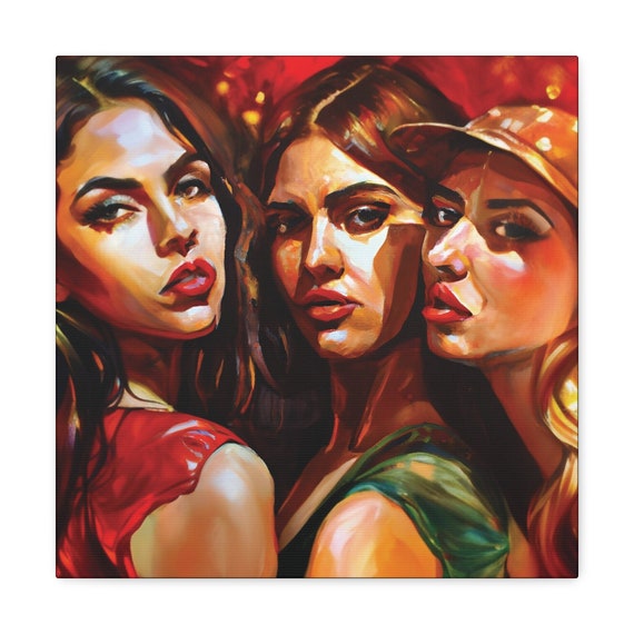 Tres Amigas, Canvas Print, Latinas, Friendship, Beauty, Camaraderie, Confidence, Grace, Unity, Shared Bond, Sisterhood