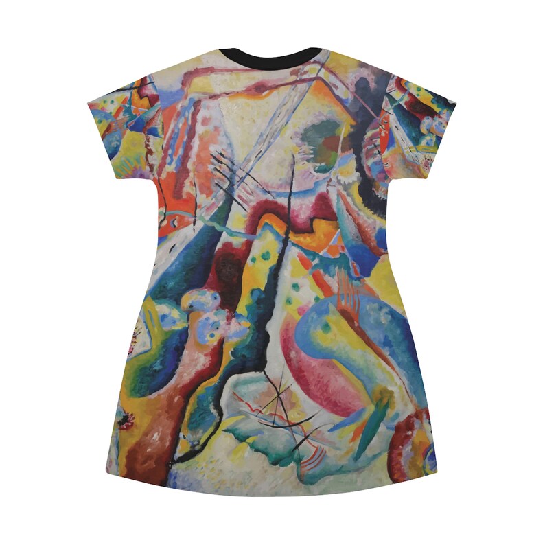 Long T-shirt AOP T-shirt Dress Comfy Sleep Shirt Long Flared Top Wassily Kandinsky Abstract Painting Red Chalkboard