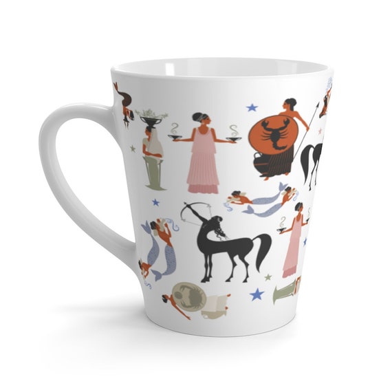 Greek Zodiac White Ceramic Latte Mug, Astrology Gift, Coffee, Tea