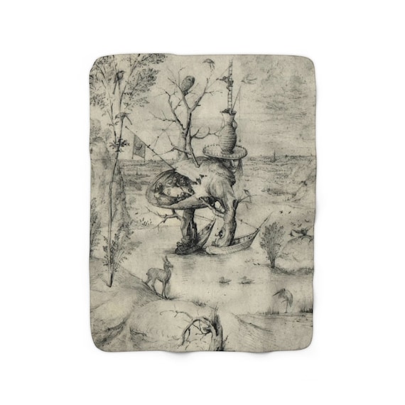 Tree Man Sketch, 50"x60" Sherpa Fleece Blanket, Surreal, Hieronymus Bosch