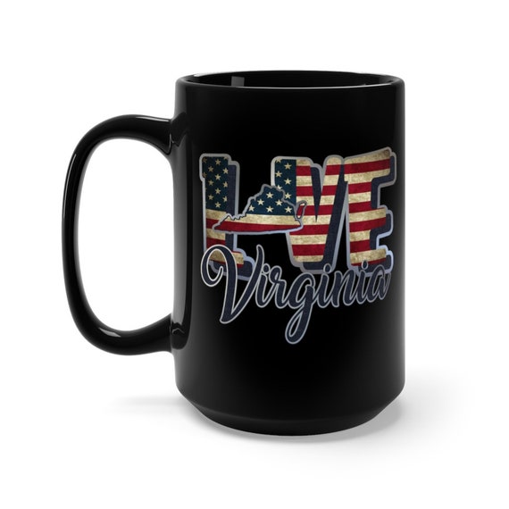 I Love Virginia, Large Black Ceramic Mug, Vintage Retro Flag, Patriotic, Patriotism, United States, Coffee, Tea