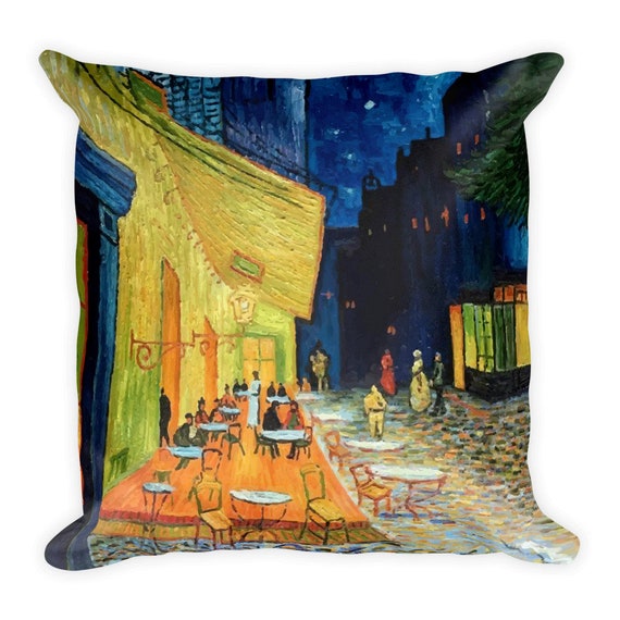 Cafe Terrace At Night, 18" Square Pillow, Vintage, Antique Painting, Vincent Van Gogh, 1888