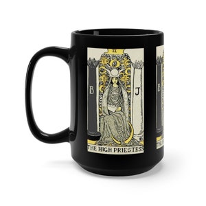 De Hogepriesteres, Zwarte 15oz Keramische Mok, Tarot Card, Major Arcana, Van Vintage Rider-Waite Dek, Koffie, Thee