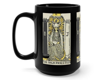 Hohe Priesterin Tarot Kartenbecher: Vintage Rider-Waite Design, schwarze Keramik 15oz