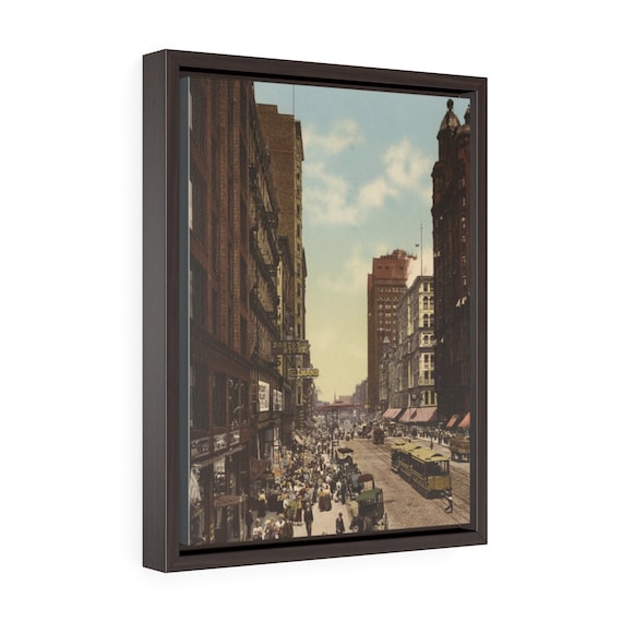 State Street in Chicago, 12"x16" Framed Canvas Print, Antique Postcard Circa 1900, Illinois, Americana, Room Decor