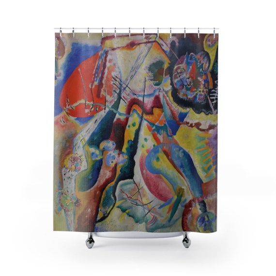 Red Chalkboard, Shower Curtain, Vintage Abstract Painting, Wassily Kandinsky, 1914