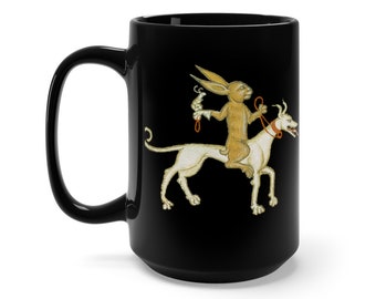 Medieval Rabbit & Snail Black Mug: Manuscript Marginalia Art
