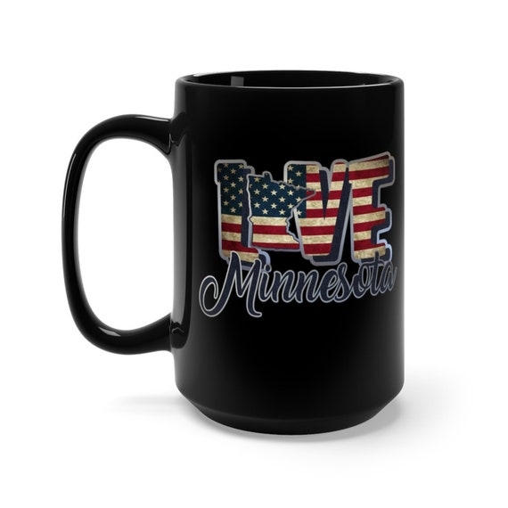 I Love Minnesota, Large Black Ceramic Mug, Vintage Retro Flag, Patriotic, Patriotism, United States, Coffee, Tea