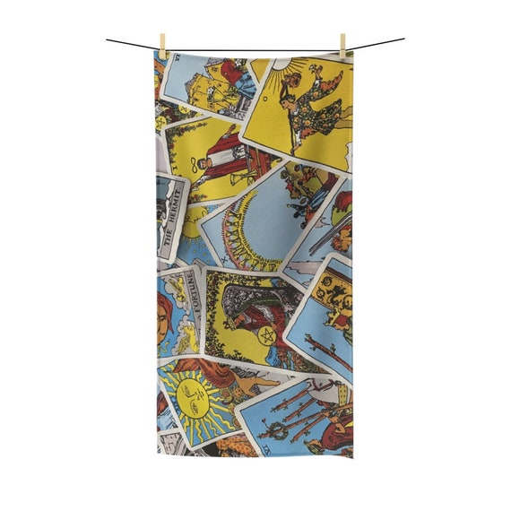 Tarot Card Bath Towel, Major & Minor Arcana From A Vintage Rider-Waite Deck