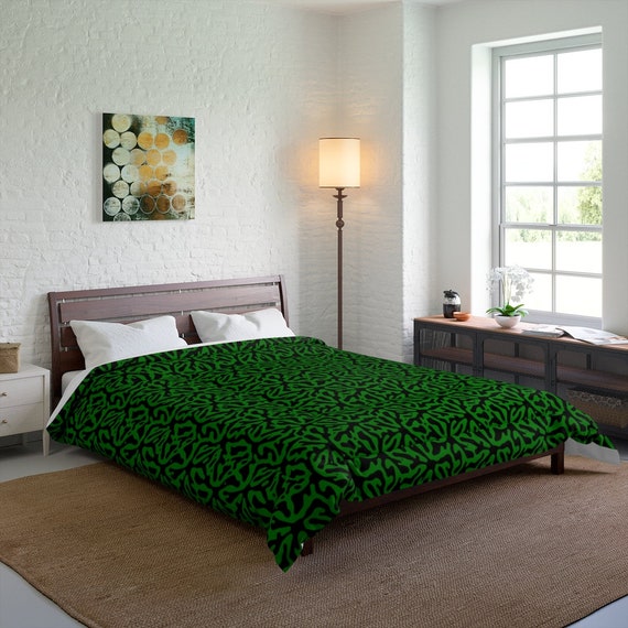 Green & Black Queen Comforter, Vintage, Retro