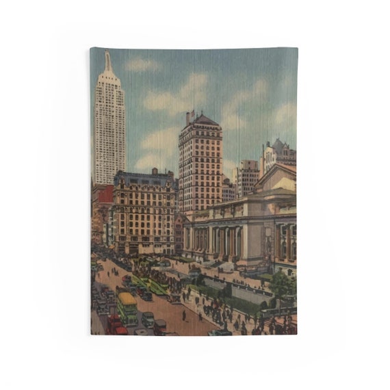 Midtown Manhattan 1933, 26"x36" Indoor Wall Tapestry, Vintage Postcard, Curt Teich, Wall Decor, New York City, Americana, Room Decor