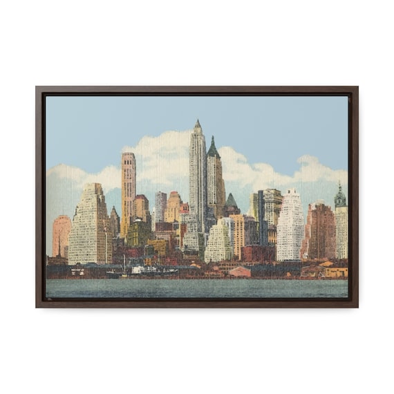 Lower Manhattan 1944, 18"x12" Framed Gallery Wrap Canvas, Vintage Postcard, Curt Teich