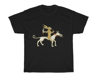 Medieval Rabbit With Pet Snail  T-shirt, Dark Colors, From Medieval Manuscript, Marginalia