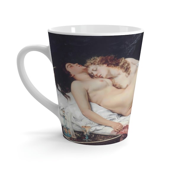Victorian Lesbians, 12oz Latte Mug, Vintage Painting, Gustave Courbet, 1866, Pride Month