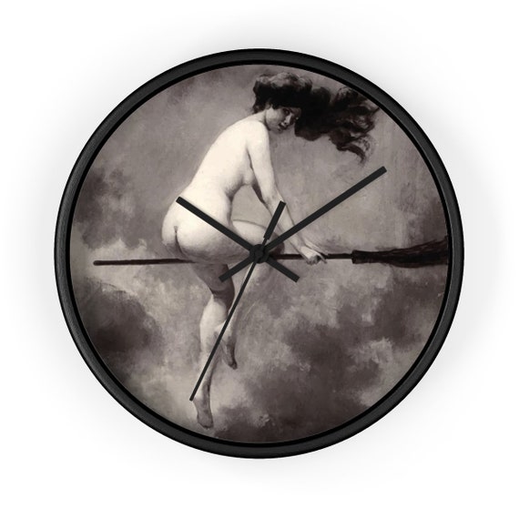 Riding to The Witches' Sabbath, 10" Black Wall Clock, Halloween, Vintage Illustration, Albert Joseph Penot, 1910