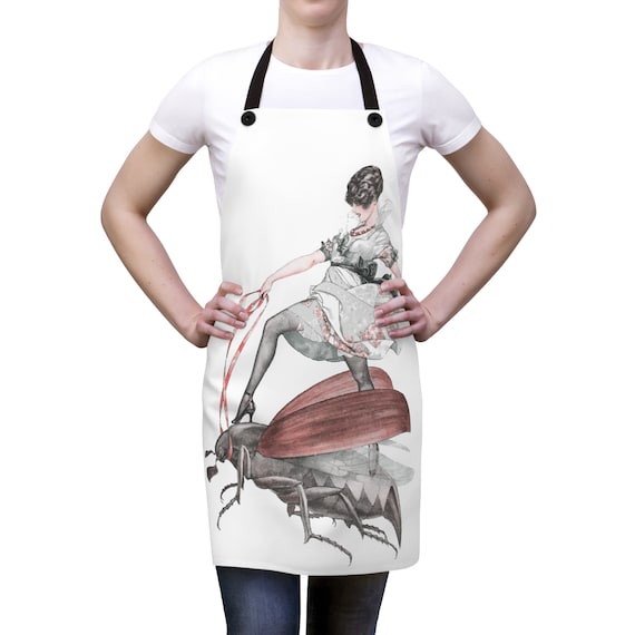 Flying High, Cookout Apron, Vintage Jazz Age Illustration, Woman Riding Flying Insect