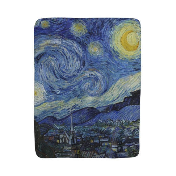 Starry Night, Sherpa Fleece Blanket, Vintage, Antique Painting, Vincent Van Gogh, 1889, 50"x60"