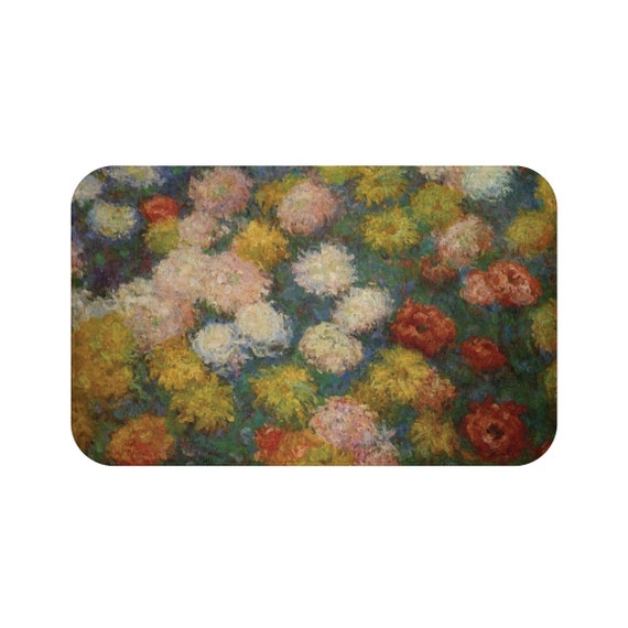 Chrysanthemums, Microfiber Bath Mat, Vintage Painting, Monet, Circa 1880