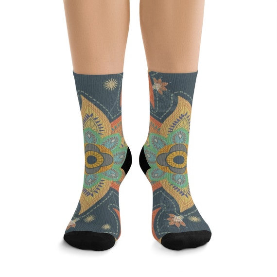 Paisley Flower Premium Crew Socks, One Size Fits Most