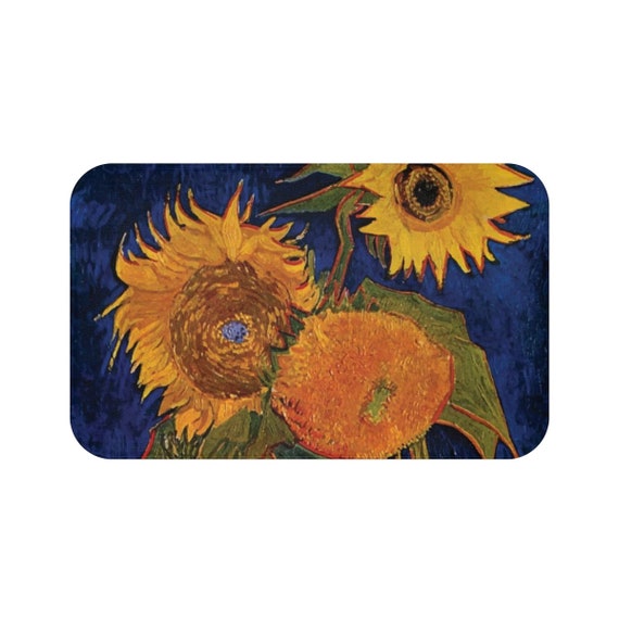 Six Sunflowers, Microfiber Bath Mat, Vintage Painting, Van Gogh 1888