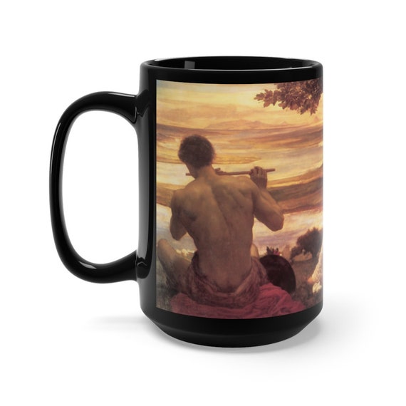 Idyll, 15oz Black Ceramic Mug, Frederic Leighton, 1880, Coffee, Tea