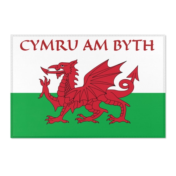 Cymru Am Byth, 2'x3' Door Mat & 4'x6' Area Rug Sizes, Red Dragon, Flag Of Wales, Welsh Motto, Welsh Pride