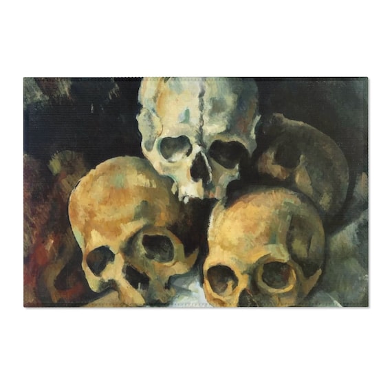 Pyramid Of Skulls, 2'x3' Door Mat & 4'x6' Area Rug Sizes, Vintage Painting, Cezanne, 1900