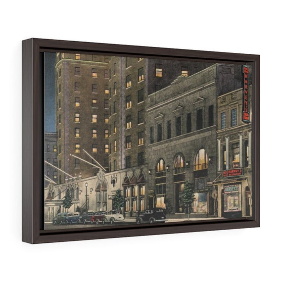 Harvey's Famous Restaurant In Washington DC, 18"x12" Framed Canvas Print, From An Antique Postcard Circa 1935, Room Decor