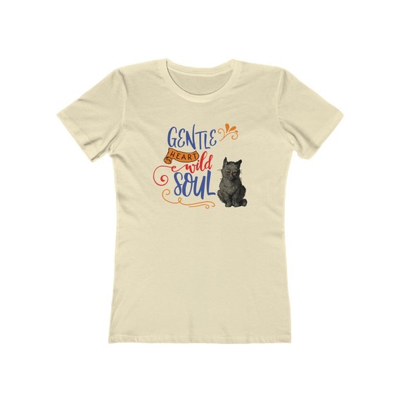 Gentle Heart Wild Soul, Women's Boyfriend Tee, Black Cat