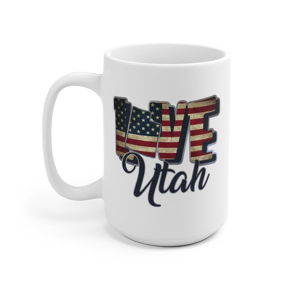 I Love Utah, Large White Ceramic Mug, Vintage Retro Flag, Patriotic, Patriotism, United States, Coffee, Tea