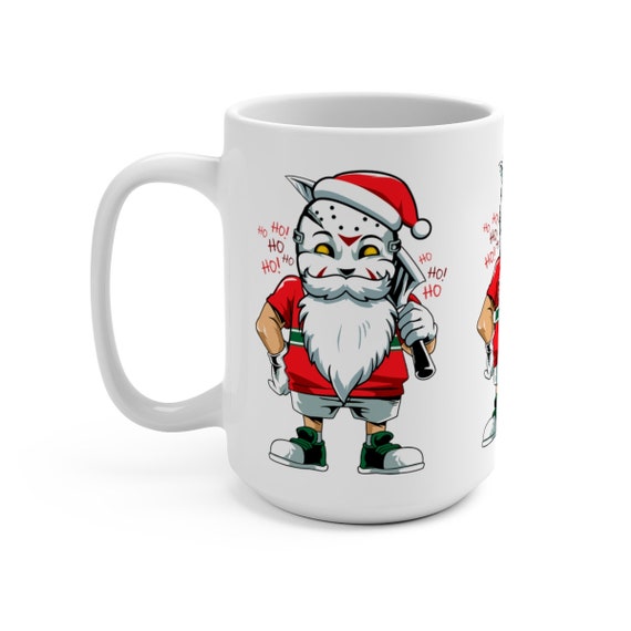 Serial Killer Santa, White 15oz Ceramic Mug, Santa Claus, Christmas, Xmas, Fun, Quirky, Humorous