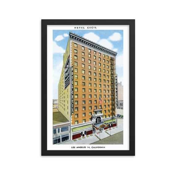 Hotel Cecil Los Angeles, 12"x18" Framed Giclée Poster, Black Wood Frame, Acrylic Covering, AKA Horror Hotel, 1930 Vintage Postcard