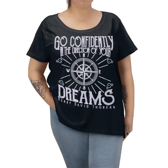 Go Confidently In The Direction Of Your Dreams v2, Women's Curvy Tee, Vintage Inspired Compass Rose