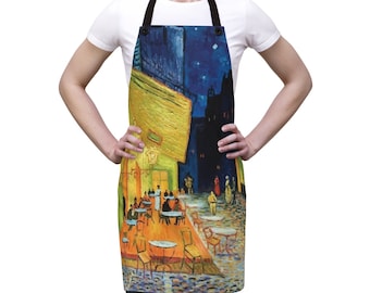 夜のカフェテラス、クッキングエプロン、ヴィンテージ絵画