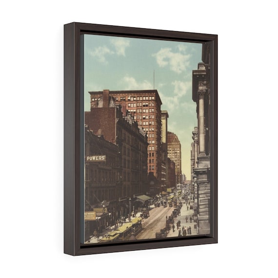 Randolph Street in Chicago, 12"x16" Framed Canvas Print, Antique Postcard Circa 1900, Illinois, Americana