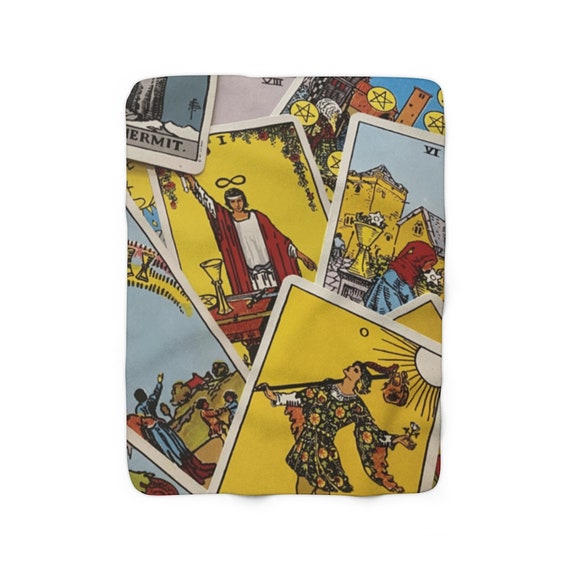 Tarot Card v2 Sherpa Fleece Blanket, Major & Minor Arcana From A Vintage Rider-Waite Deck