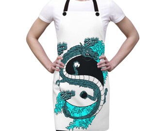 Yin-Yang Dragon Cookout Apron, Vintage Retro Style Design, Japanese & Chinese Folklore