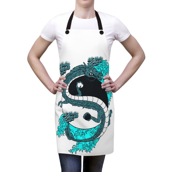 Yin-Yang Dragon Cookout Apron, Vintage Retro Style Design, Japanese & Chinese Folklore