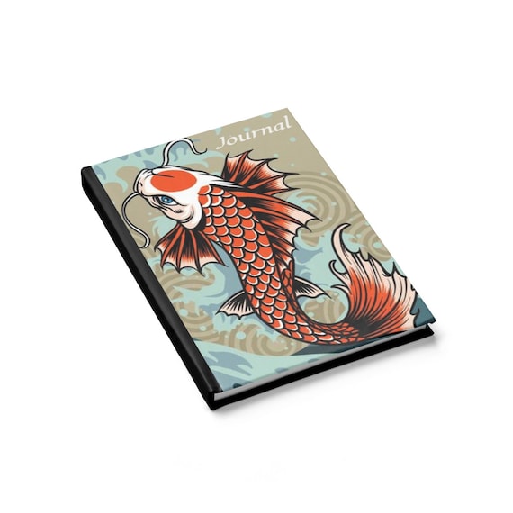 Koi, Hardcover Journal, Ruled Line, Vintage Inspired Design, Notebook