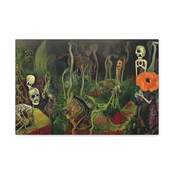 Poisonous Garden, Canvas Print, Surreal, Beauty, Danger, Deadly, Haunting, Eerie, Skeletons, Skulls, Forboding