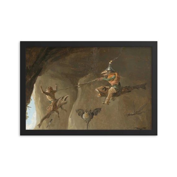 Surreal Air Joust, 12"x18" Framed Giclée Poster, Black Wood Frame, Acrylic Covering, In the tradition of Hieronymus Bosch