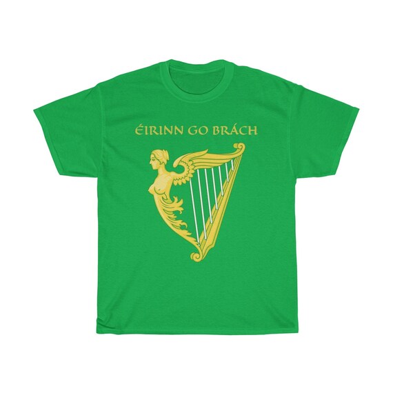 Eirinn Go Brach, Unisex Heavy Cotton T-shirt, 7 Colors, Ireland, Harp Flag, Coat Of Arms, Irish Pride