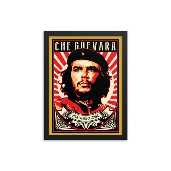 Che Guevara Viva La Revolucion gerahmt Giclée Poster, schwarze Holzrahmen,  Acryl-Abdeckung, Revolution, Linker, marxistisch, sozialistisch, Aktivismus  - .de