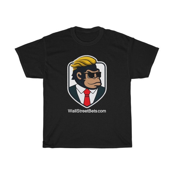 Wally The Ape 100% Cotton Black T-shirt, S-3XL, WallStreetBets.com DEX Logo