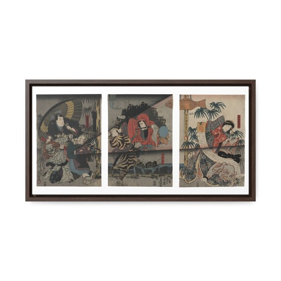 Kabuki Theater, 20"x10" Framed Canvas Print, Japanese Woodblock, Utagawa Kunisada, Circa 1847