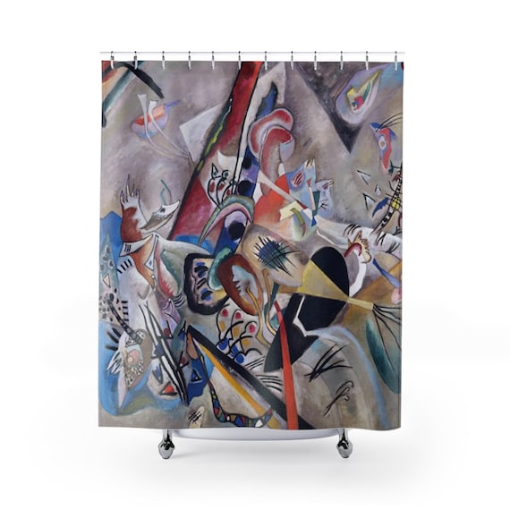 In Grey, Shower Curtain, Vintage Abstract Painting, Wassily Kandinsky, 1919