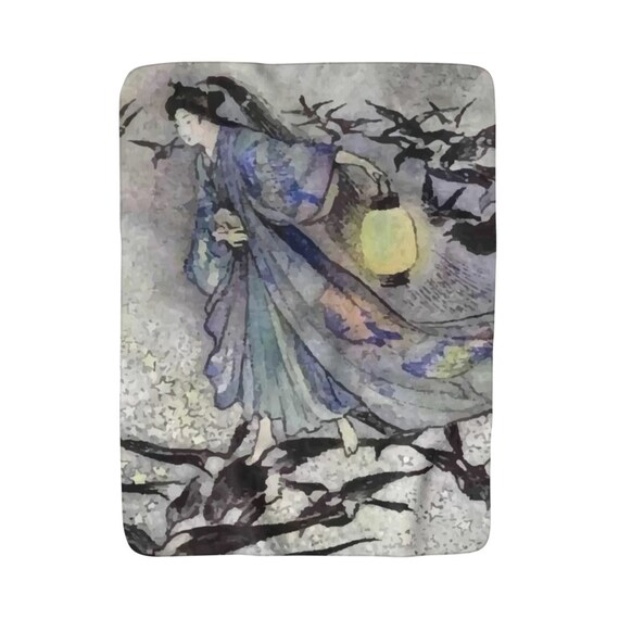 Birds In Flight, Sherpa Fleece Blanket, Vintage Illustration From 1910, Japanese Mythology, 50"x60"