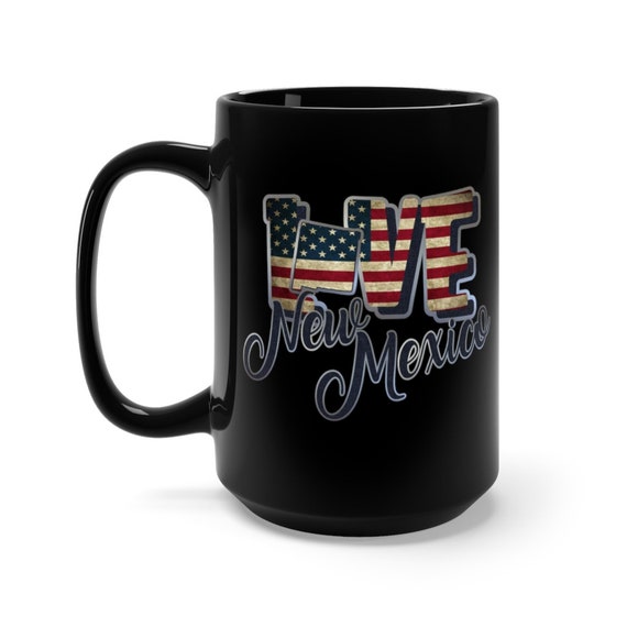 I Love New Mexico, Large Black Ceramic Mug, Vintage Retro Flag, Patriotic, Patriotism, United States, Coffee, Tea