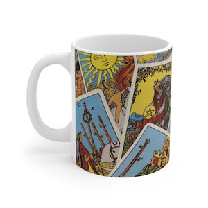 Tarot card witte keramische mok, Major & Minor Arcana Van een vintage Rider-Waite Deck, Koffie, Thee